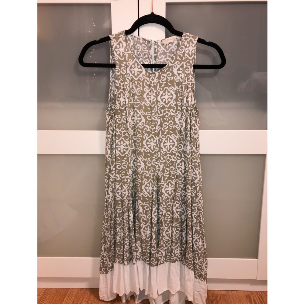 HIGH LOW OLIVE GREEN PATTERN DRESS